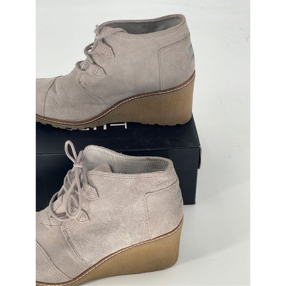 Tom's Wedge Boots Women's Size 9.5 Gray Suede Lace‎ Up Bootie Shoes - Picture 2 of 13